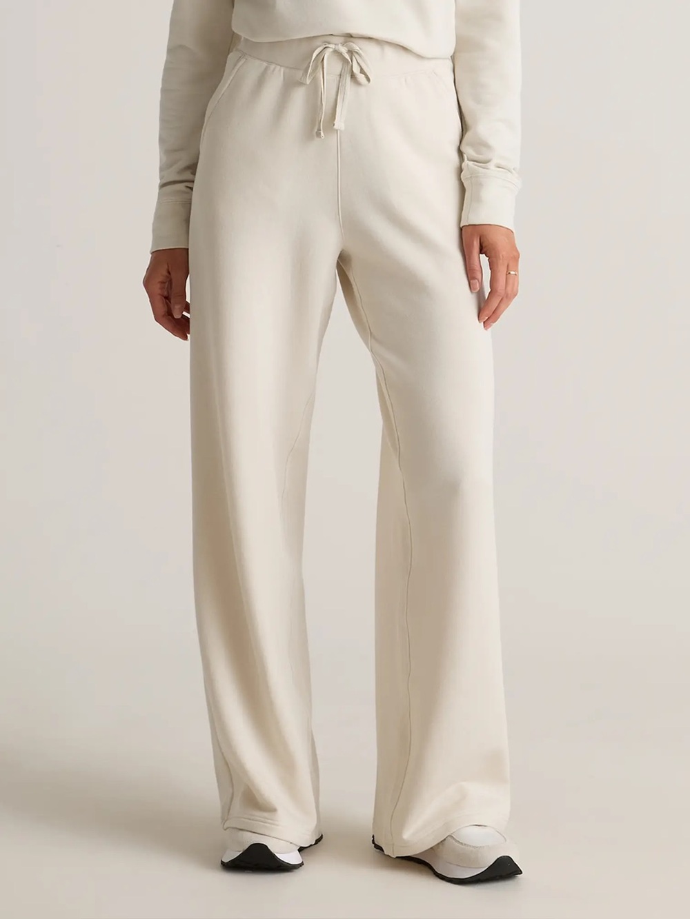 Quince SuperSoft Fleece Wide Leg Pants off white size small